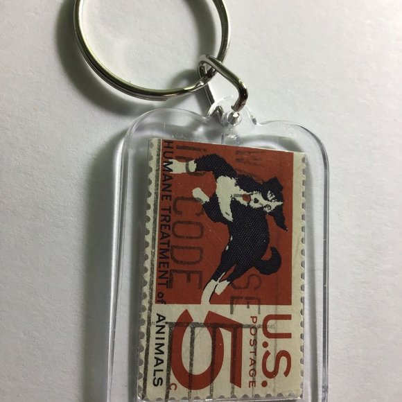 Humane Animals Keychain - Upcycled Recycled Postage Stamp Key Chain - Picture 3 of 9